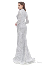 Long Sleeve Mermaid Prom Dresses Silver Sequins Trumpet