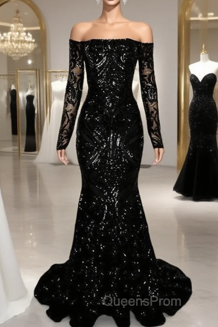 Long Sleeve Mermaid Sequin Pattern Dress Main image