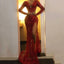 Long Sleeve Red Classy Evening Dress, Sexy Long Classy Prom Dress