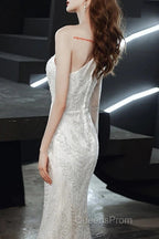 Long Sleeve Sequin Champagne Evening Prom Dress