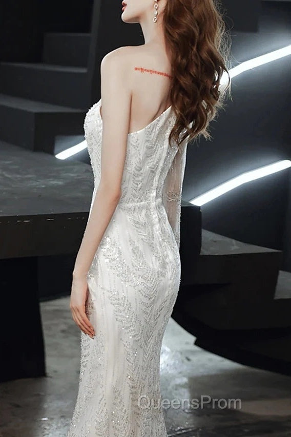 Long Sleeve Sequin Champagne Evening Prom Dress