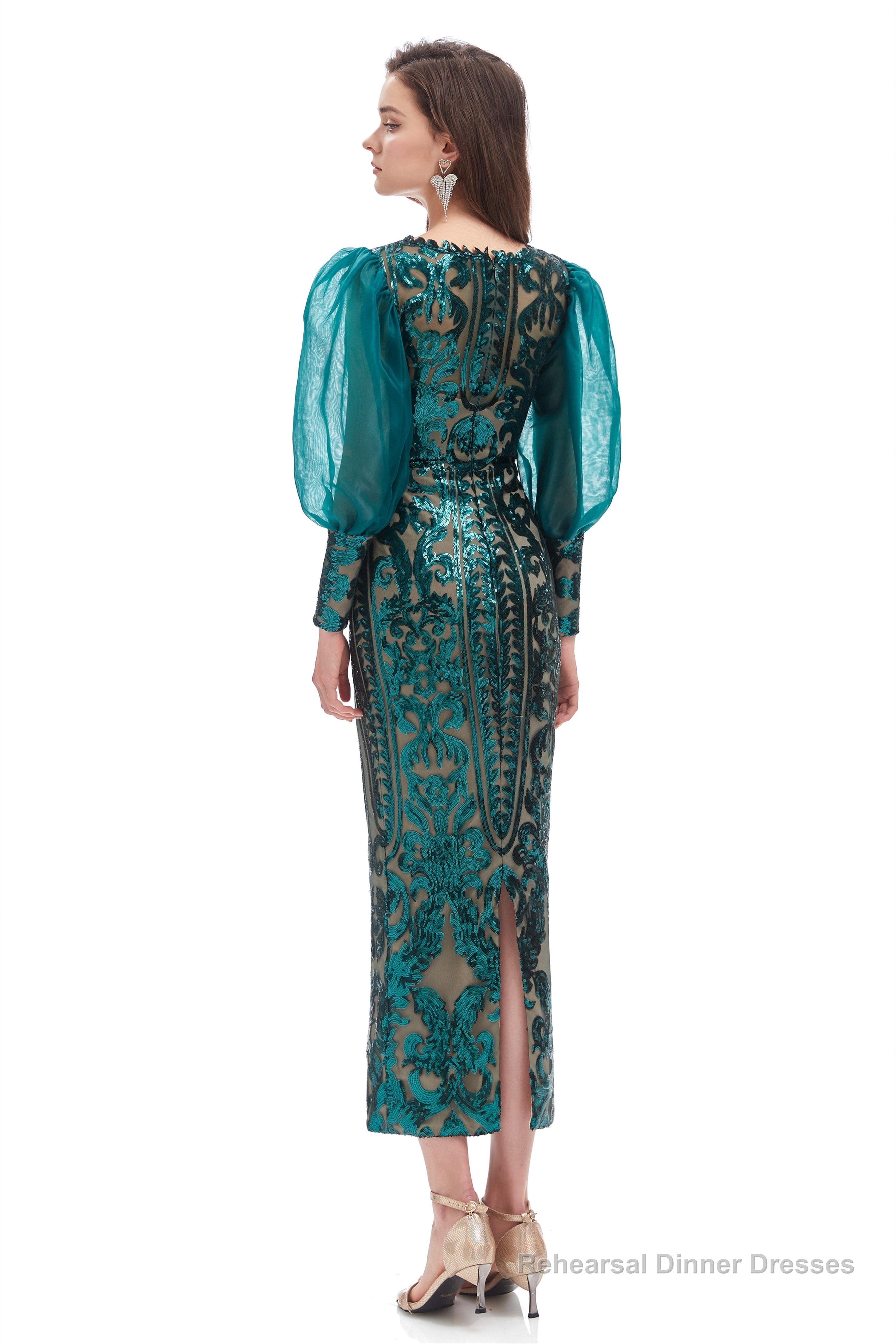 Long Sleeve Tea Length Prom Dresses