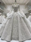 Long Sleeve V-neck Backless Beading Wedding Dress