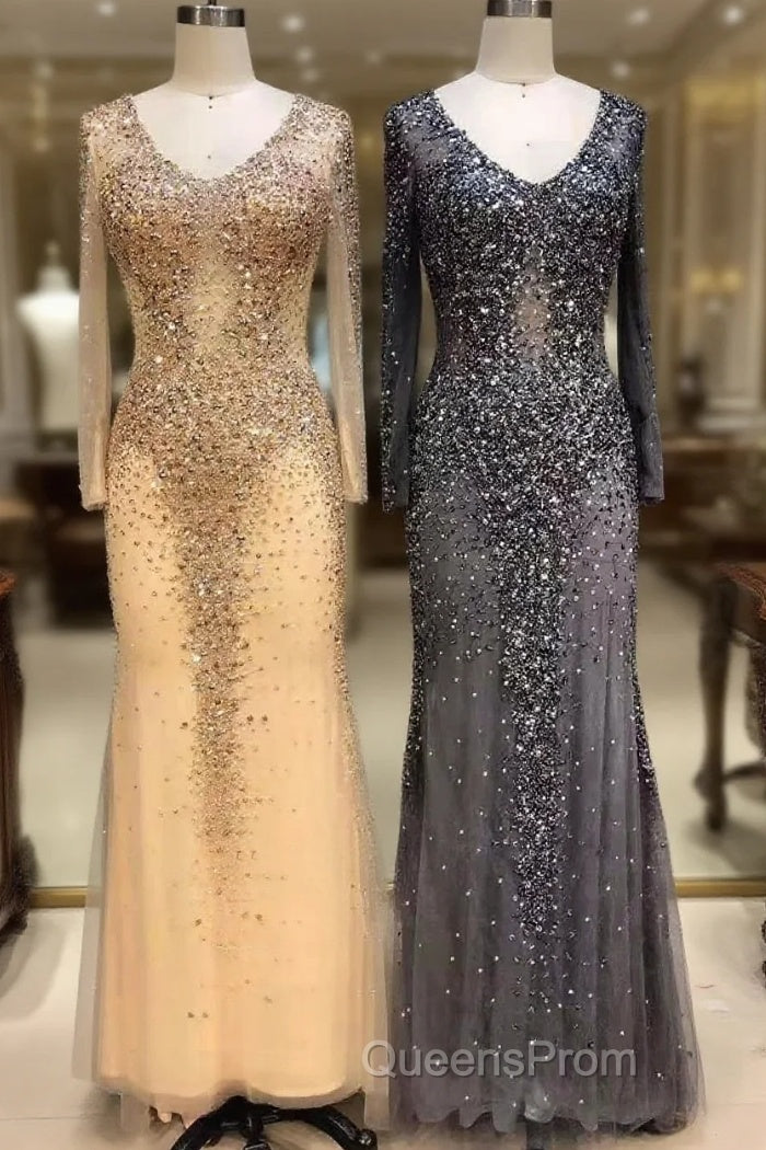 Long Sleeves Mermaid Crystals Evening Prom Dress Bling Bling Evening Gown Main image