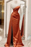 Long Sleeves Evening Prom Dress Mermaid Satin Split