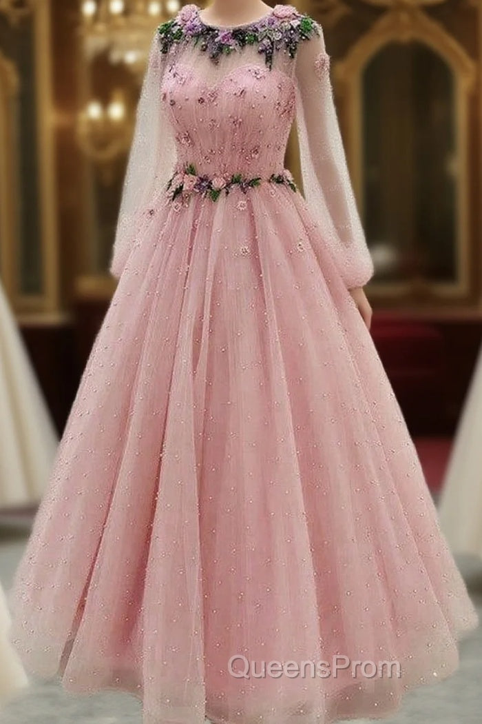 Long Sleeves Evening Prom Dress Princess Tulle Beaded Main image