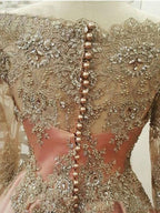 Long Sleeves Scoop Floor-Length With Applique Tulle Muslim Dress
