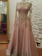 Long Sleeves Scoop Floor-Length With Applique Tulle Muslim Dress