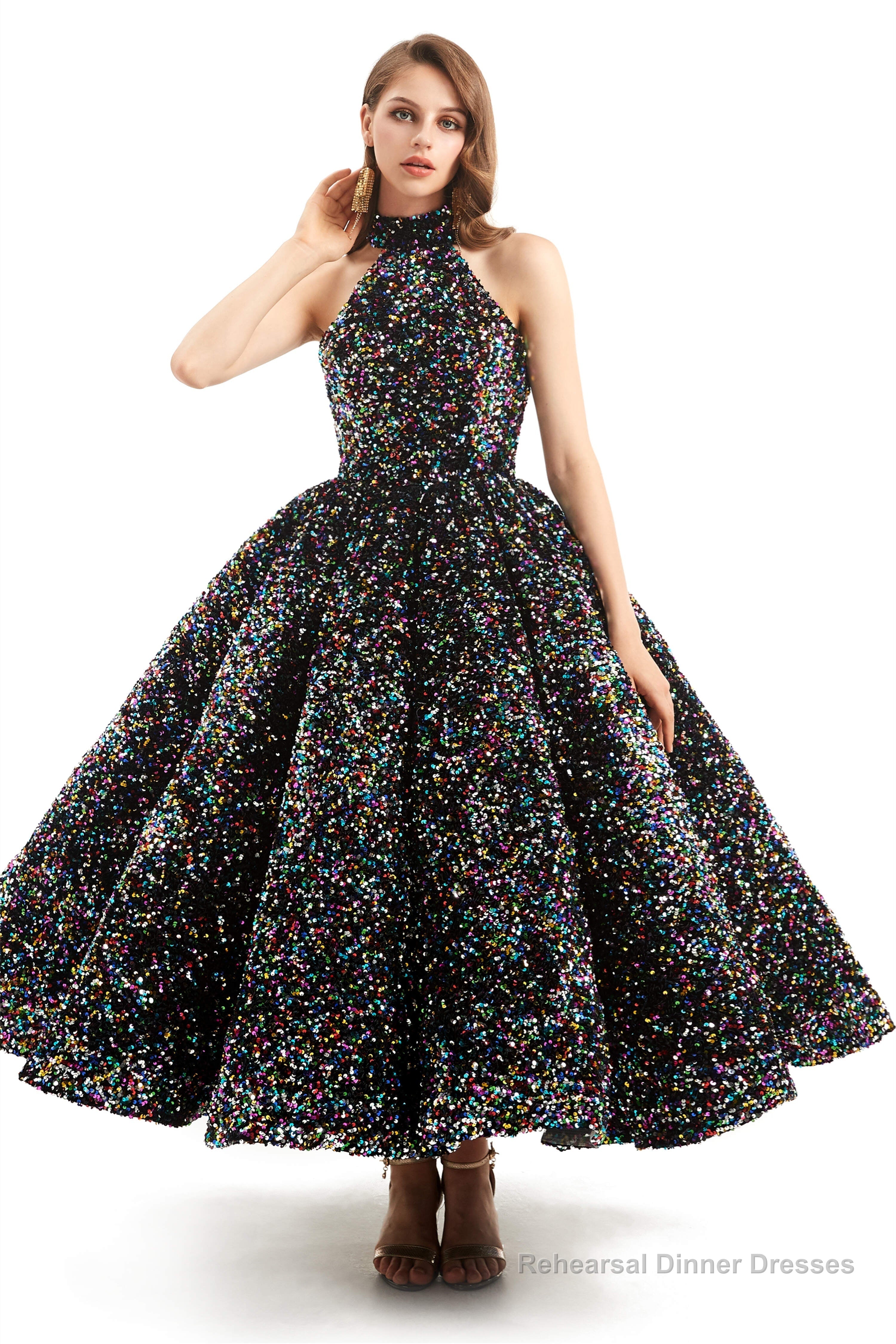 Long Sleeves Sequins Backless O Neck Quinceanera Dresses