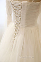 Long Sleeves White Tulle Evening Prom Wedding Dress, Long Sleeves White Tulle Formal Evening Dress