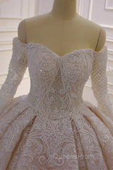 Long Sleevess Ball Gown Off the shoulder Sequins Wedding Dress
