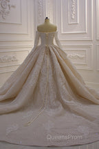 Long Sleevess Ball Gown Off the shoulder Sequins Wedding Dress