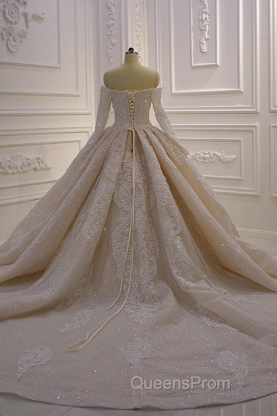 Long Sleevess Ball Gown Off the shoulder Sequins Wedding Dress