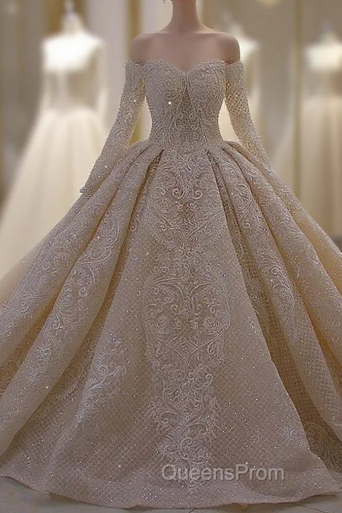Long Sleevess Ball Gown Off the shoulder Sequins Wedding Dress Main image