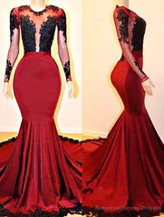 Long Sleevess Mermaid Appliques Sheer Prom Dresses