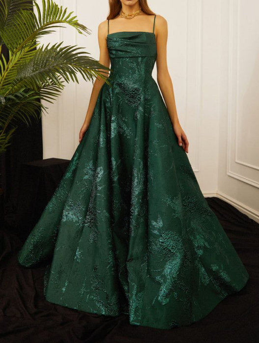 Long Spaghetti Straps A-Line Green Classy Prom Dress, Long Classy Prom Dress