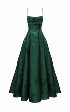 Long Spaghetti Straps A-Line Green Classy Prom Dress, Long Classy Prom Dress