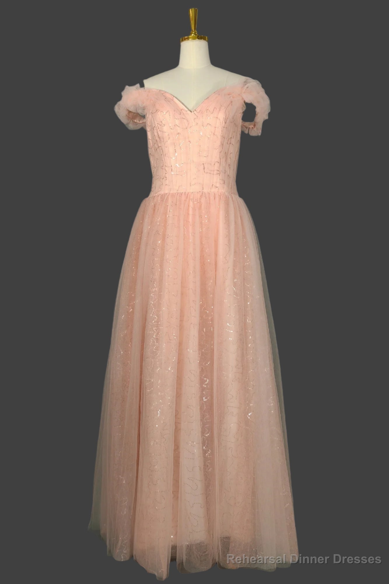 Long Straps A-line Prom Dresses Tulle Off Shoulder Evening Dresses Main image