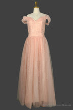 Long Straps A-line Prom Dresses Tulle Off Shoulder Evening Dresses