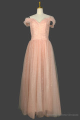 Long Straps A-line Prom Dresses Tulle Off Shoulder Evening Dresses