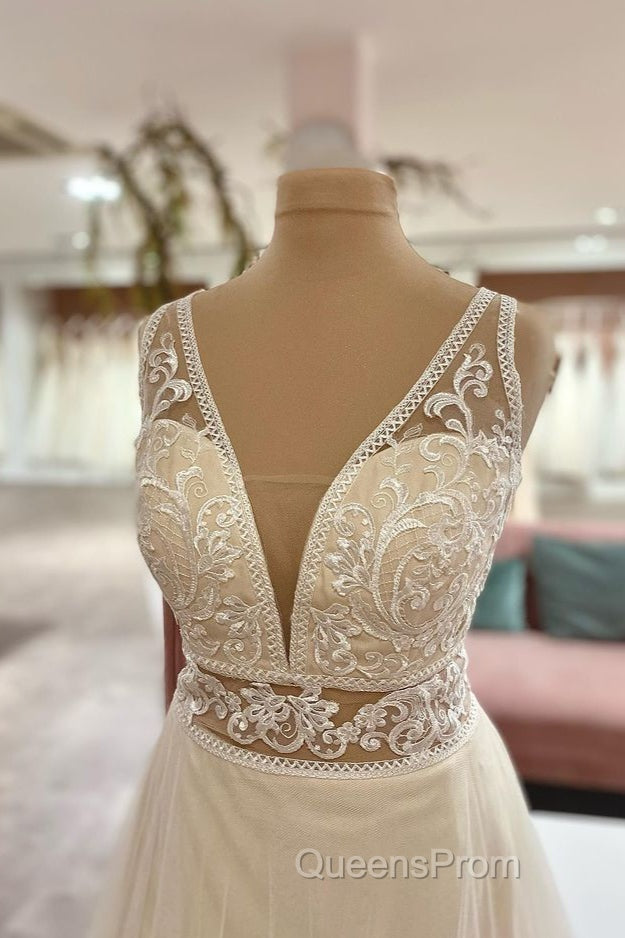 Long Sweetheart A-Line Tulle Appliques Lace Wedding Dress Secondary image