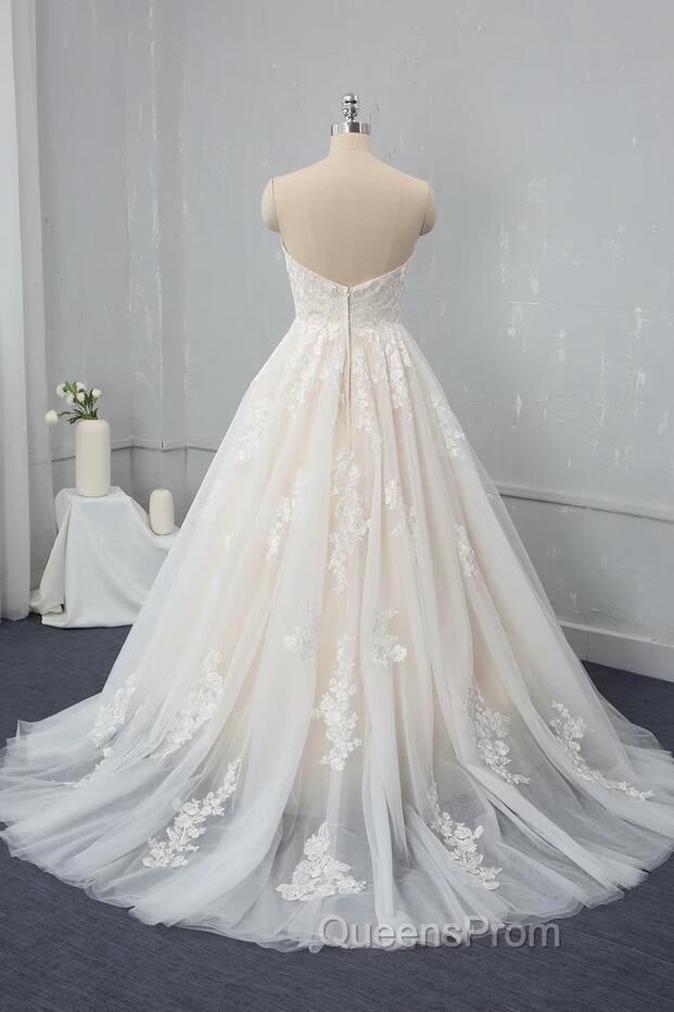 Long Sweetheart Backless Appliques Lace Tulle A-Line Wedding Dress Secondary image