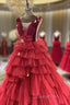Long Tulle Red Evening Prom Dress