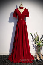 Long Velvet V-Neckline Floor Length Evening Prom Dress, Black Evening Wedding Party Dress