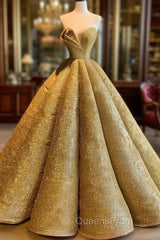 Long Wedding Dress, Gold Evening Prom Formal Evening Dress
