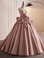 Pink Strapless Satin Long Prom Dress, Beautiful A-Line Evening Dress
