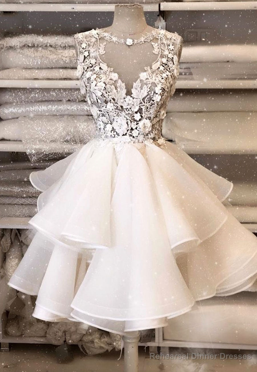 White Lace Short Prom Dresses, A-Line Homecoming Dresses Main image