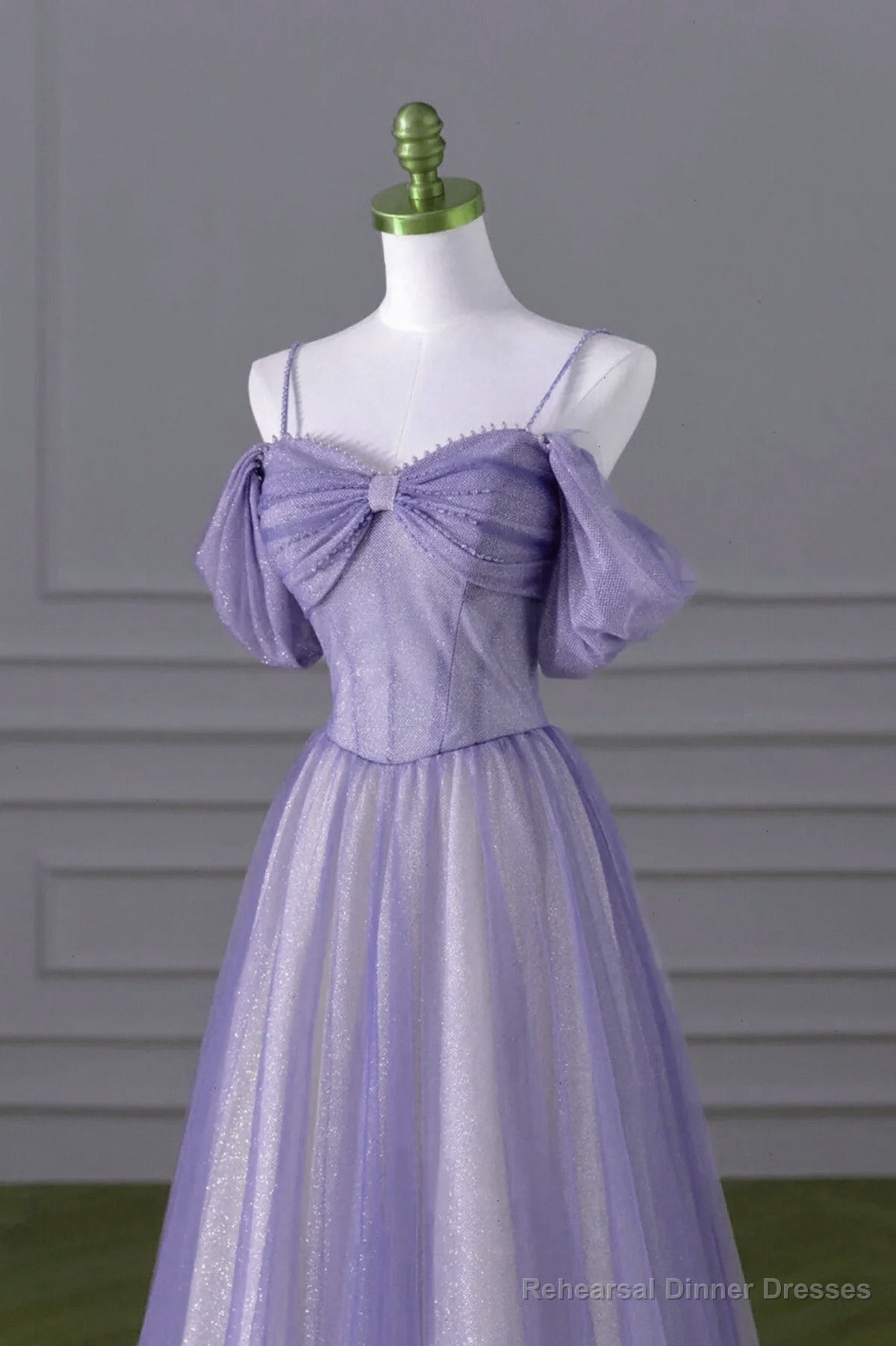 Lovely A-line Light Purple Tulle Beaded Long Party Dress, Light Purple Prom Dress Secondary image