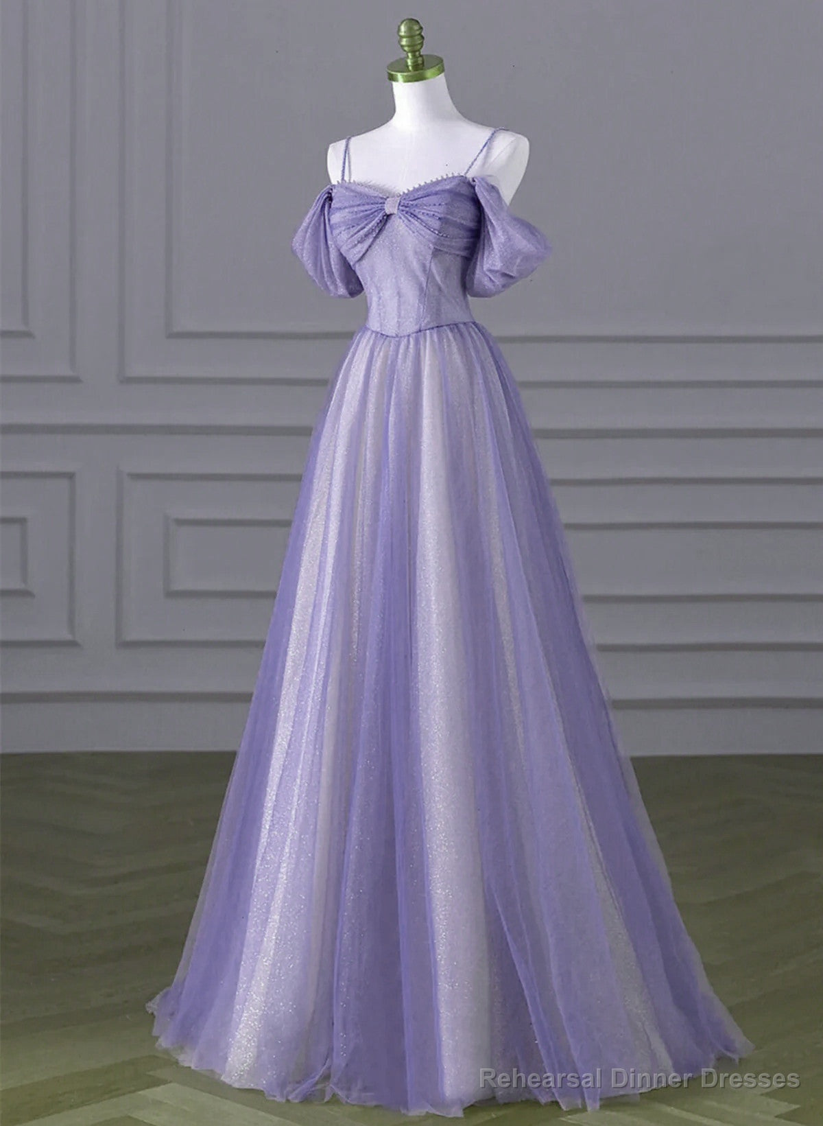 Lovely A-line Light Purple Tulle Beaded Long Party Dress, Light Purple Prom Dress Main image