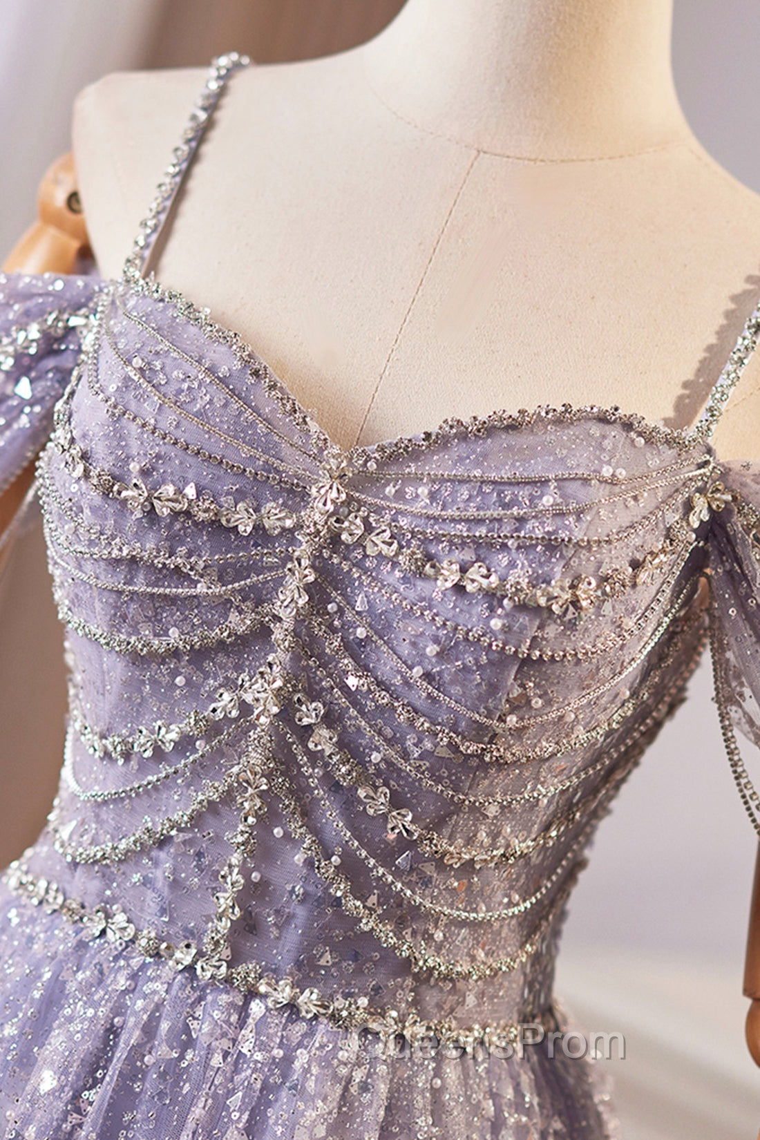 Lovely A-Line Tulle Sequins Floor Length Evening Prom Dress, Off The Shoulder Evening Party Dress Secondary image
