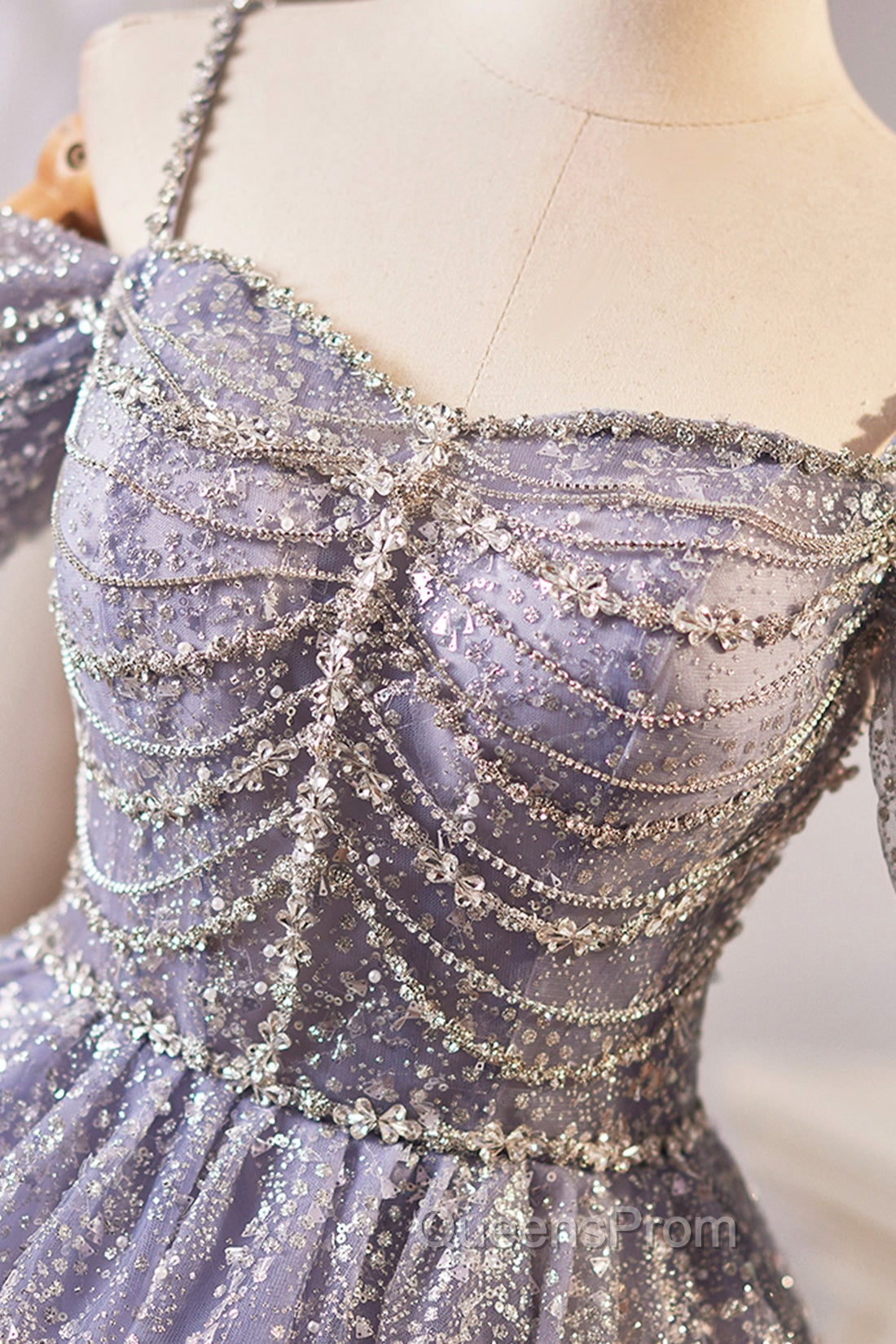 Lovely A-Line Tulle Sequins Knee Length Evening Prom Dress, Off The Shoulder Evening Party Dress Secondary image