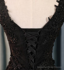Lovely Black Lace V-neckline Short Homecoming Dress, Black Party Dress