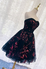 Lovely Black Sweetheart Short Homecoming Dress, Black Evening Prom Dress