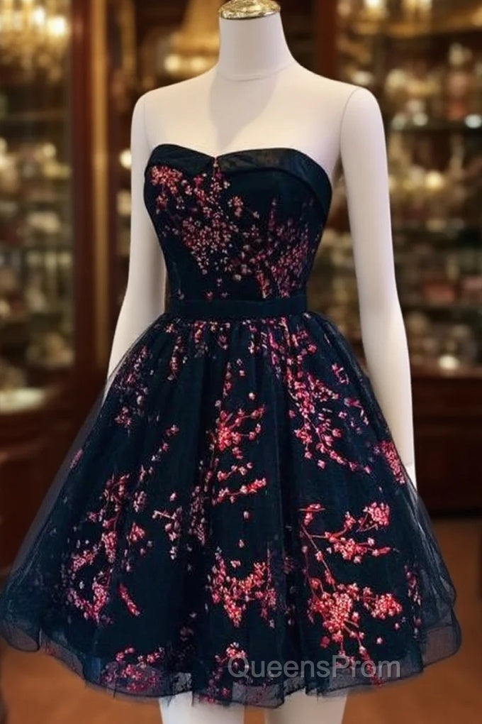 Lovely Black Sweetheart Short Homecoming Dress, Black Evening Prom Dress Main image