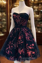 Lovely Black Sweetheart Short Homecoming Dress, Black Evening Prom Dress