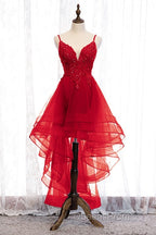 Lovely Blue High Low V-Neckline Straps Party Dress, New Straps Evening Prom Dress