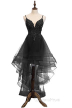 Lovely Blue High Low V-Neckline Straps Party Dress, New Straps Evening Prom Dress