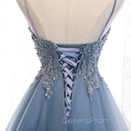 Lovely Blue High Low V-Neckline Straps Party Dress, New Straps Evening Prom Dress