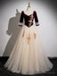 Lovely Champagne Tulle and Wine Red Velvet Top Party Dress, Long Prom Dress