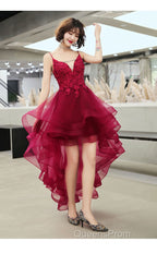 Lovely Dark Green High Low Chic Party Dress Evening Prom Dress, V-Neckline Straps Homecoming Dress