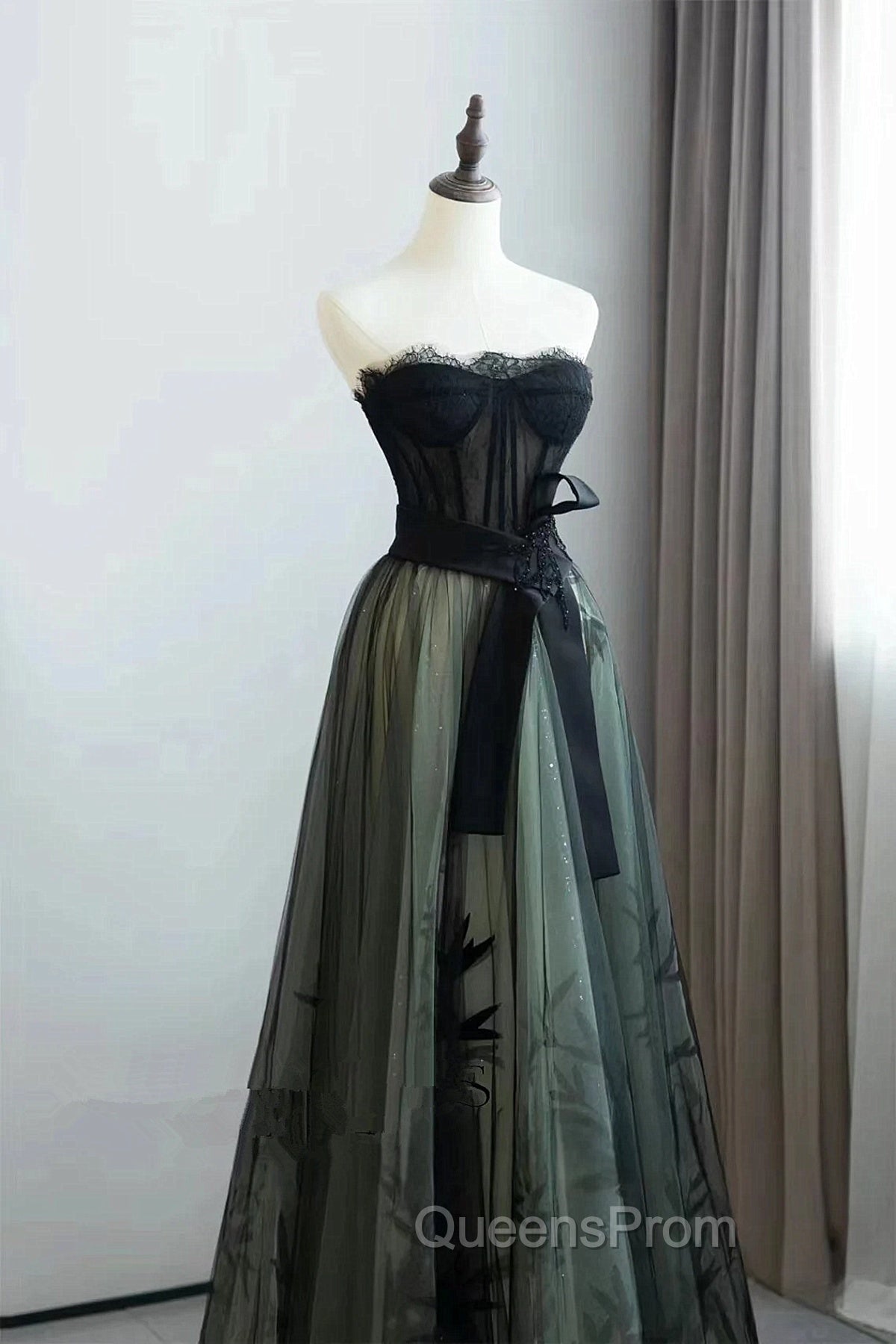 Lovely Green And Black Sweetheart Long Evening Dress, A-Line Evening Prom Dress Party Dress Secondary image