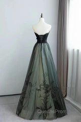 Lovely Green And Black Sweetheart Long Evening Dress, A-Line Evening Prom Dress Party Dress