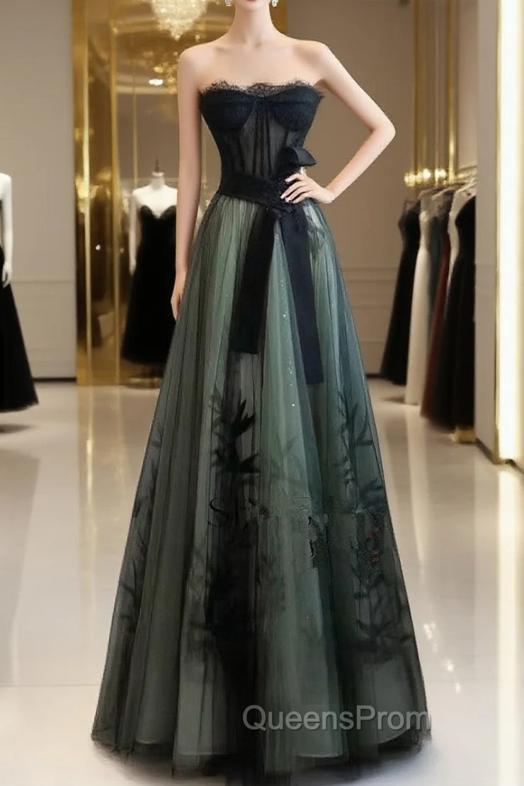 Lovely Green And Black Sweetheart Long Evening Dress, A-Line Evening Prom Dress Party Dress Main image