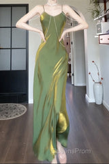 Lovely Green Straps Long Formal Dress, Green Satin Party Dress Evening Dress