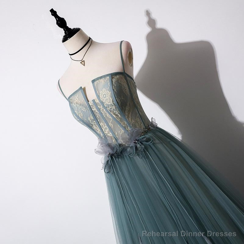 Lovely Green Tulle Lace Top Long Strapless Handmade Prom Dress,Tulle Evening Dress Party Dress Secondary image