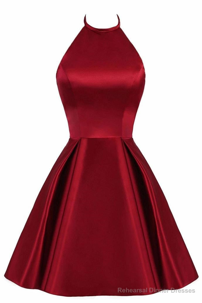 Lovely Halter Short Prom Dress, Homecoming Dresses , Satin Formal Dress